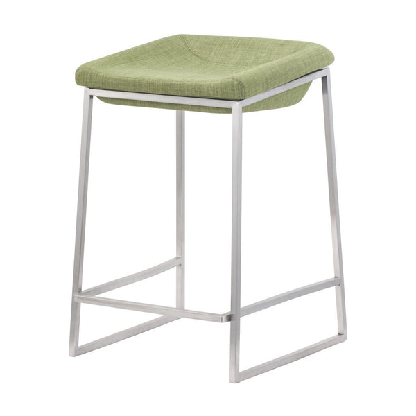 Homeroots Set Of Two 24" Green And Silver Steel Backless Counter Height Bar Chairs   396789