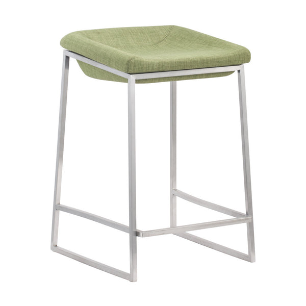 Homeroots Set Of Two 24" Green And Silver Steel Backless Counter Height Bar Chairs   396789