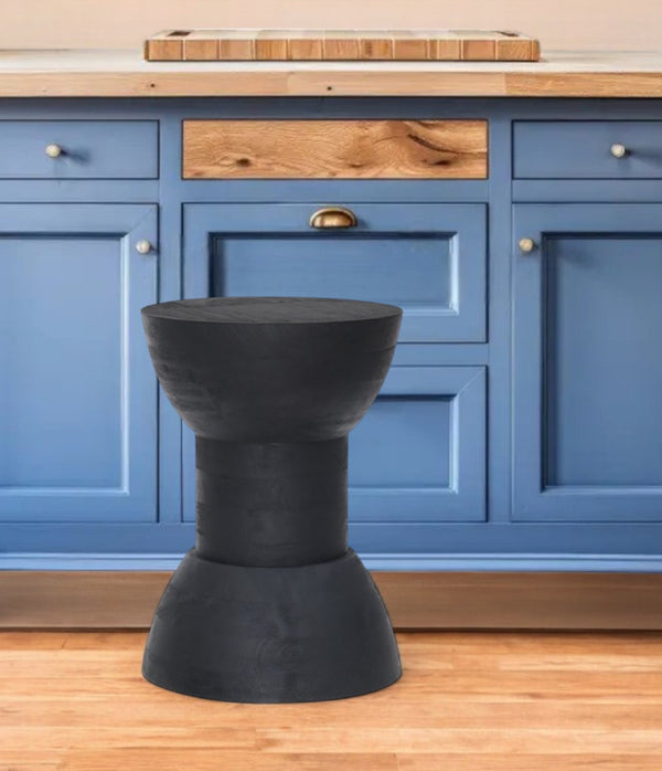 HomeRoots 19" Black Solid Wood Backless Bar Chair - Sleek Modern Design for Space-Saving Kitchen & Game Rooms 396802