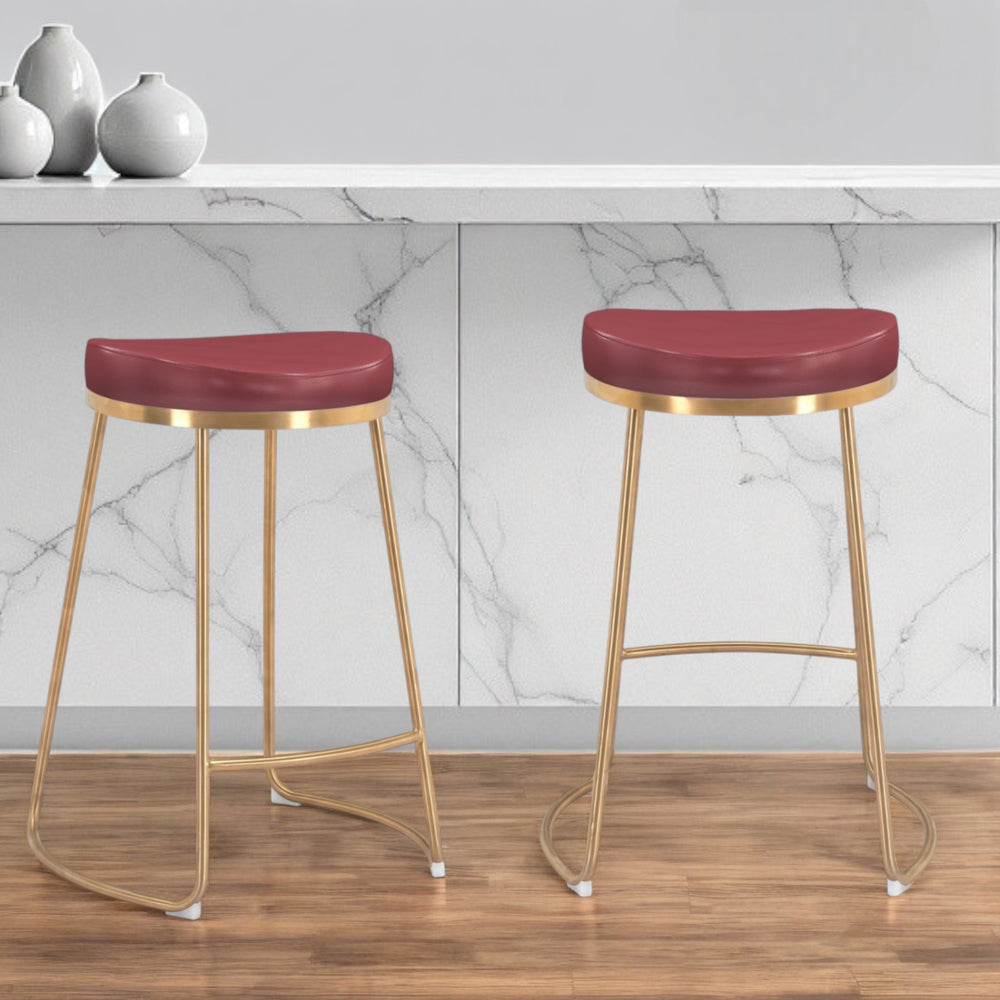 Homeroots Set Of Two 26" Red And Gold Stainless Steel Backless Counter Height Bar Chairs   396804