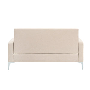 English Elm 57-inch Velvet Double Sofa with Built-In Storage, Solid Wood Frame, Silver Legs, 350lb Capacity and Modern Compact Design Beige W3356P346854
