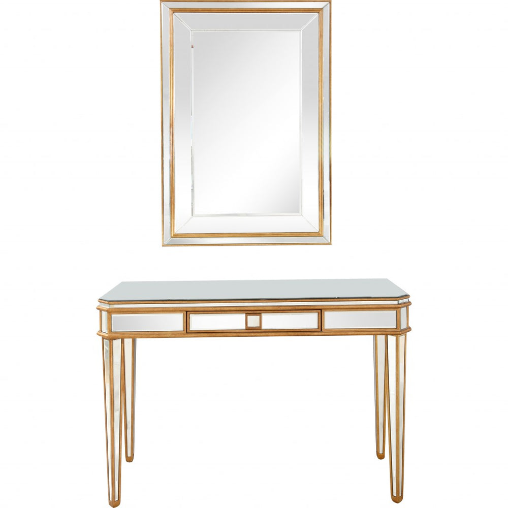 Homeroots Antiqued Gold Finish Mirror And Console Table   396811