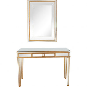 Homeroots Antiqued Gold Finish Mirror And Console Table   396811