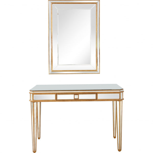 Homeroots Antiqued Gold Finish Mirror And Console Table   396811