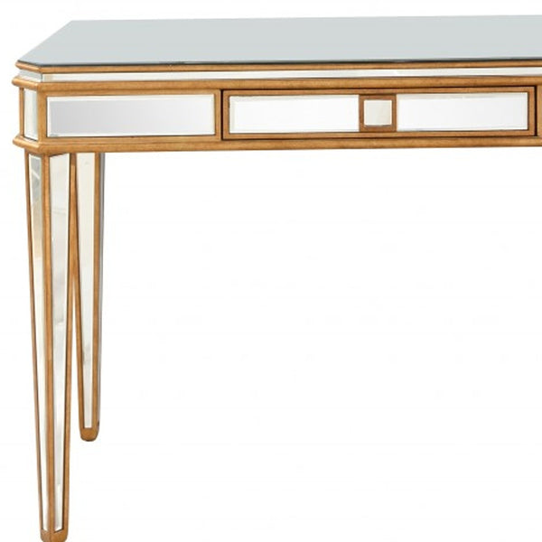 Homeroots Antiqued Gold Finish Mirror And Console Table   396811