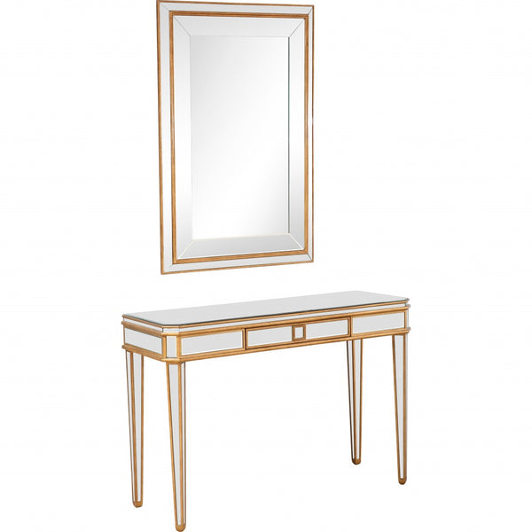 Homeroots Antiqued Gold Finish Mirror And Console Table   396811