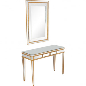 Homeroots Antiqued Gold Finish Mirror And Console Table   396811