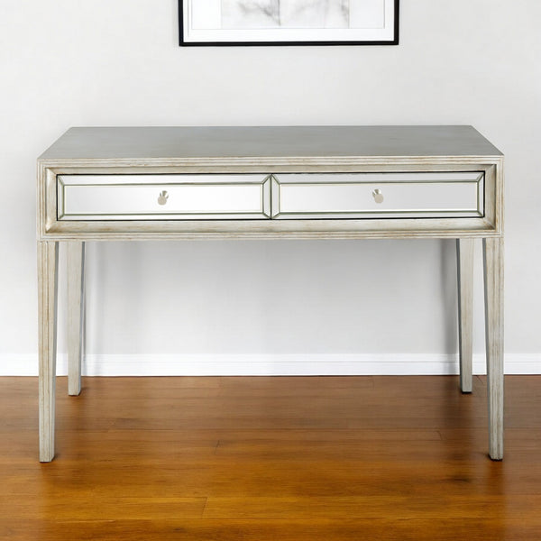 Homeroots 48" Silver Mirrored Glass Console Table   396812
