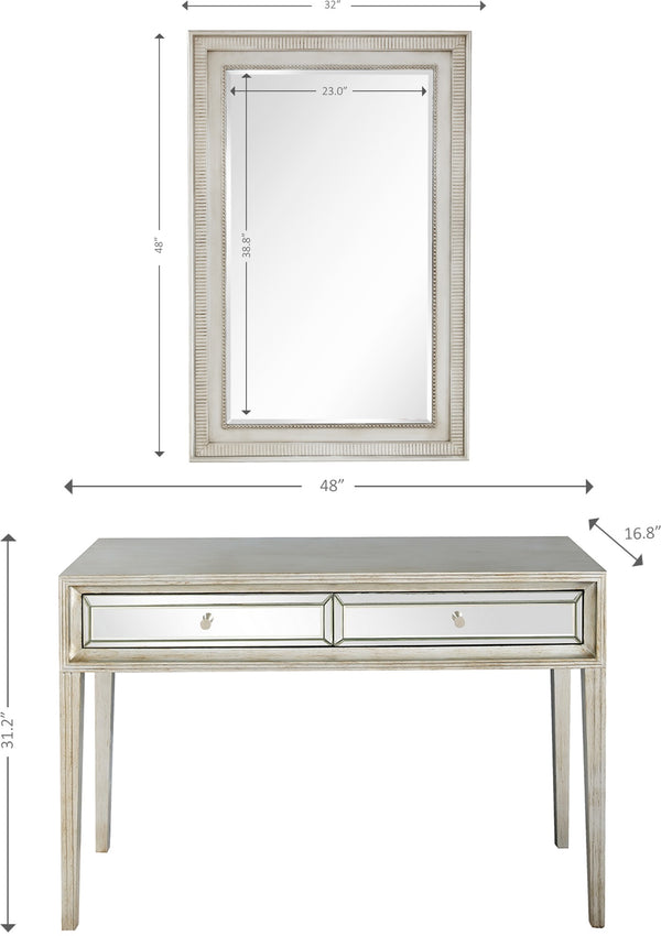 Homeroots Antiqued Silver Finish Mirror And Console Table   396813