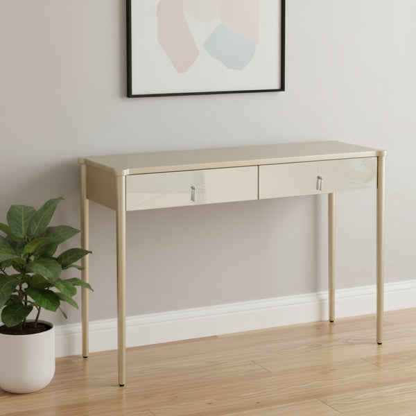 HomeRoots 48" Champagne Mirrored Glass Console Table - Elegant Storage Solution for Entryways & Living Rooms 396816