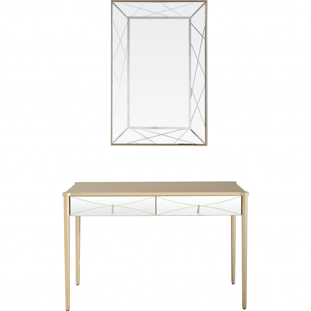 Homeroots 48" Champagne Mirrored Glass Console Table   396817