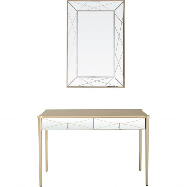 Homeroots 48" Champagne Mirrored Glass Console Table   396817