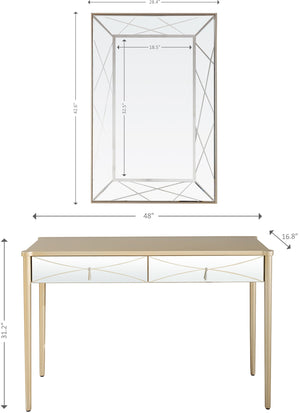 Homeroots 48" Champagne Mirrored Glass Console Table   396817