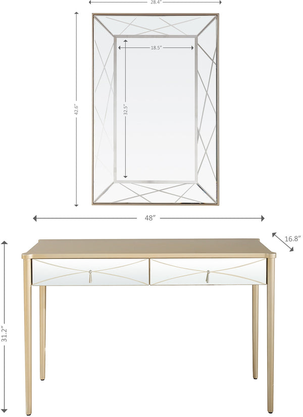 Homeroots 48" Champagne Mirrored Glass Console Table   396817