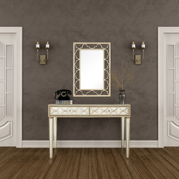 Homeroots Champagne Glass Mirror Console Table   396820