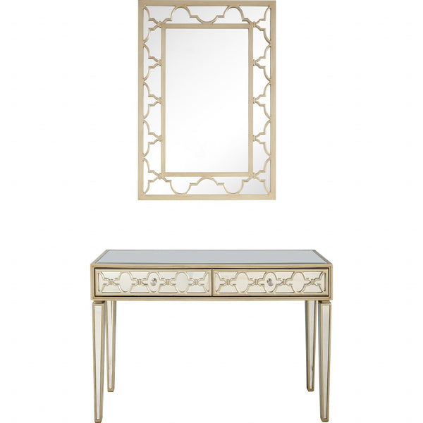 Homeroots Champagne Glass Mirror And Console Table   396821