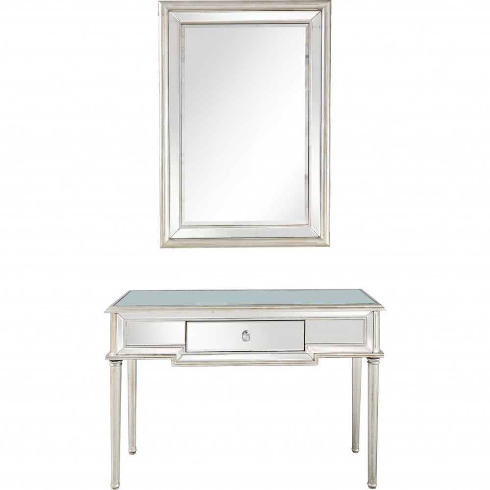 Homeroots Silver Leaf Antiqued Mirror And Console Table   396823