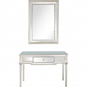 Homeroots Silver Leaf Antiqued Mirror And Console Table   396823