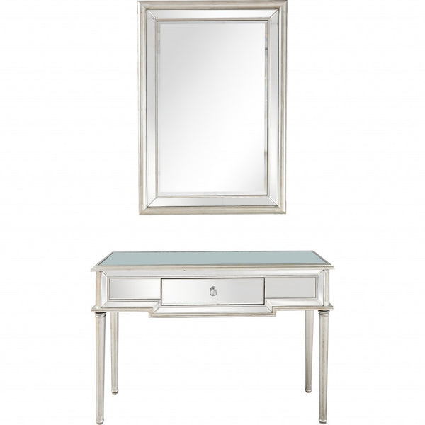 Homeroots Silver Leaf Antiqued Mirror And Console Table   396823