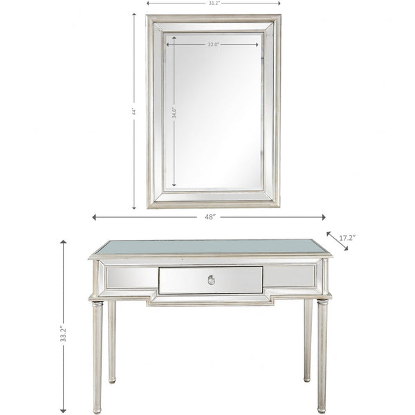 Homeroots Silver Leaf Antiqued Mirror And Console Table   396823