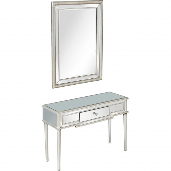 Homeroots Silver Leaf Antiqued Mirror And Console Table   396823