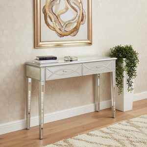 HomeRoots Silver Glass Mirror Console Table - Elegant Storage Solution for Hallways, Living Rooms & Bedrooms 396824
