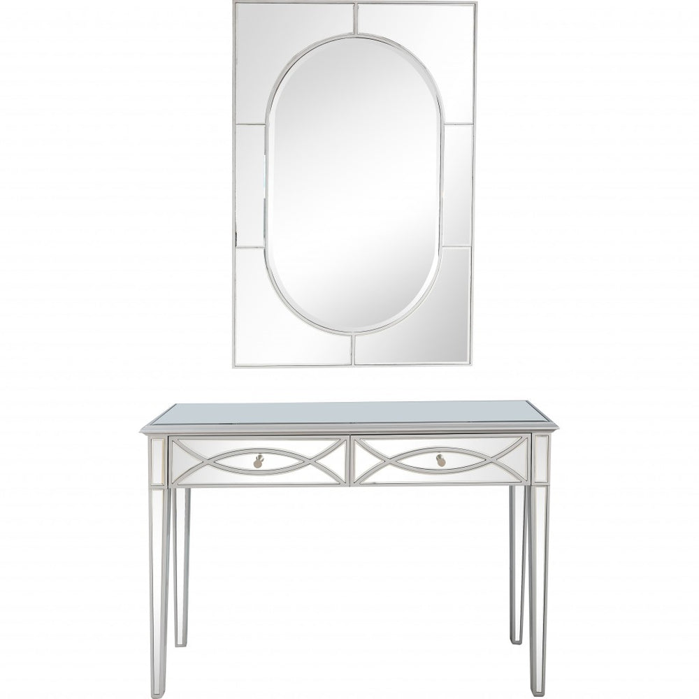 Homeroots 48" Silver Mirrored Glass Console Table And Drawers   396825