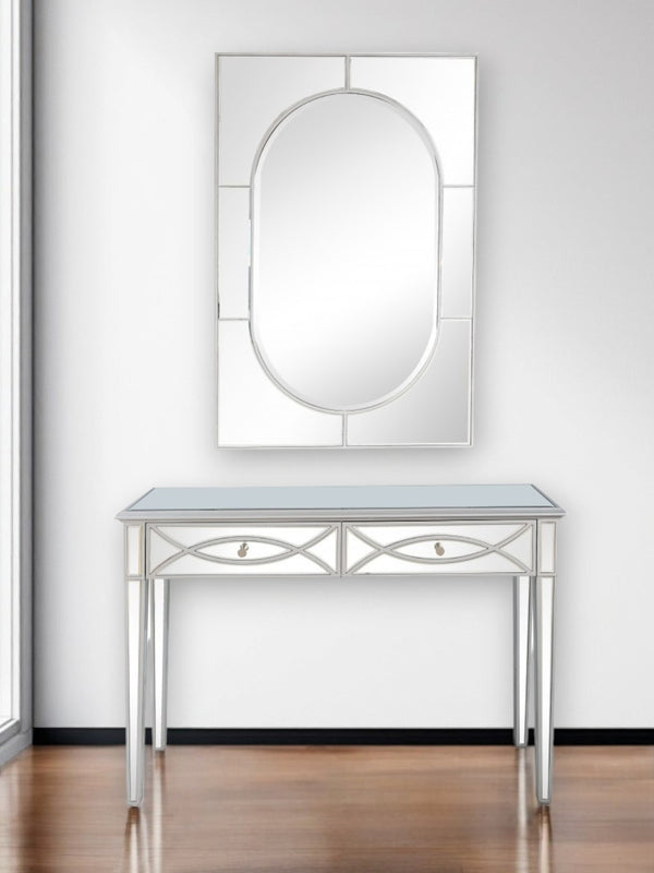 HomeRoots 48" Silver Mirrored Console Table with Drawers - Elegant Storage for Entryways, Living Rooms & Offices 396825