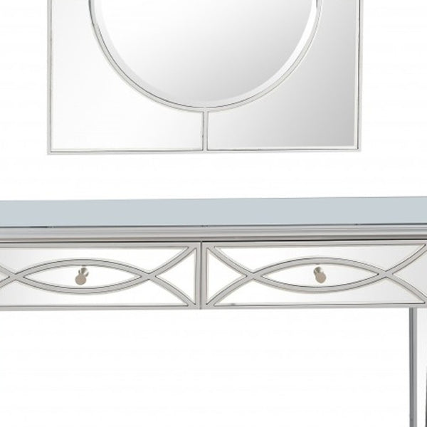 HomeRoots 48" Silver Mirrored Console Table with Drawers - Elegant Storage for Entryways, Living Rooms & Offices 396825