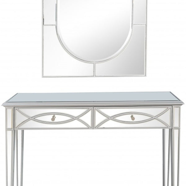 HomeRoots 48" Silver Mirrored Console Table with Drawers - Elegant Storage for Entryways, Living Rooms & Offices 396825