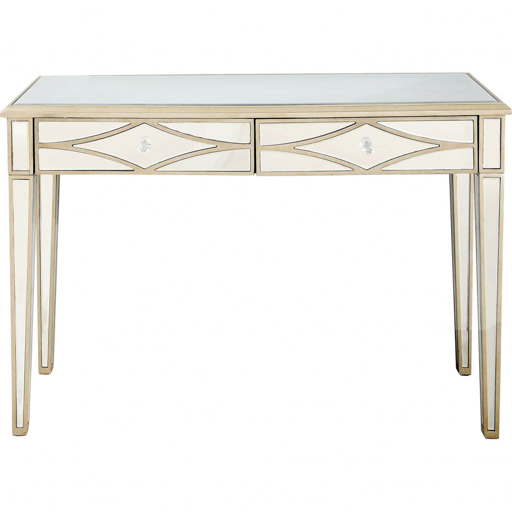 Homeroots Champagne Finish Console Mirror Table   396826