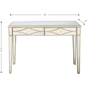Homeroots Champagne Finish Console Mirror Table   396826