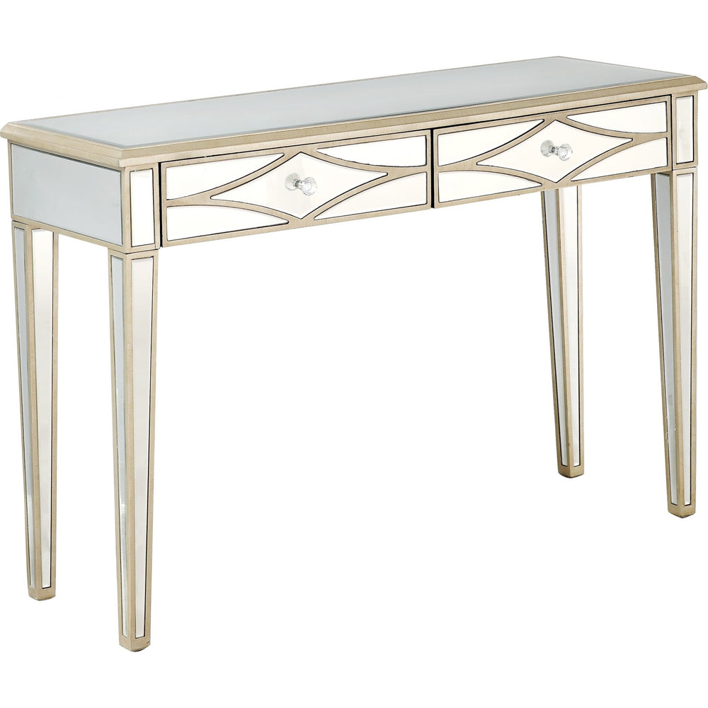 Homeroots Champagne Finish Console Mirror Table   396826