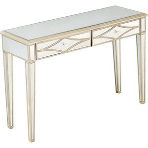 Homeroots Champagne Finish Console Mirror Table   396826