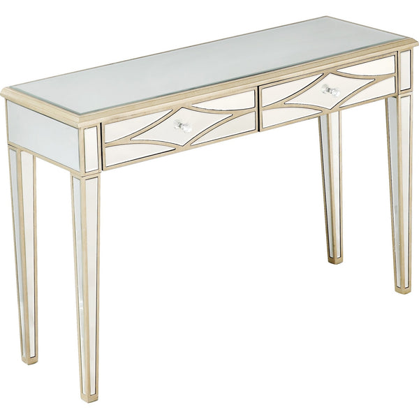 Homeroots Champagne Finish Console Mirror Table   396826