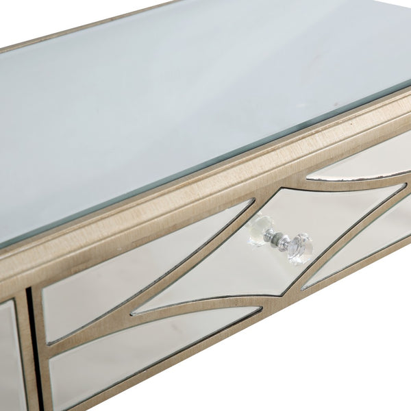 Homeroots Champagne Finish Console Mirror Table   396826