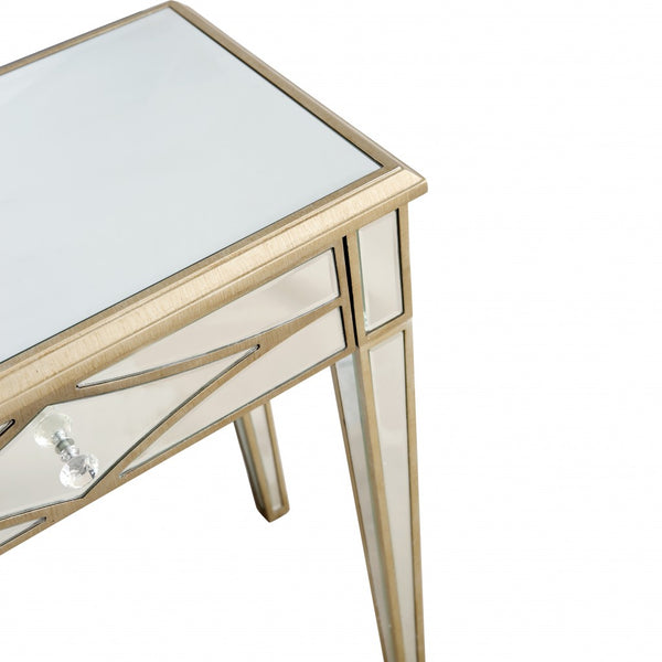 Homeroots Champagne Finish Console Mirror Table   396826