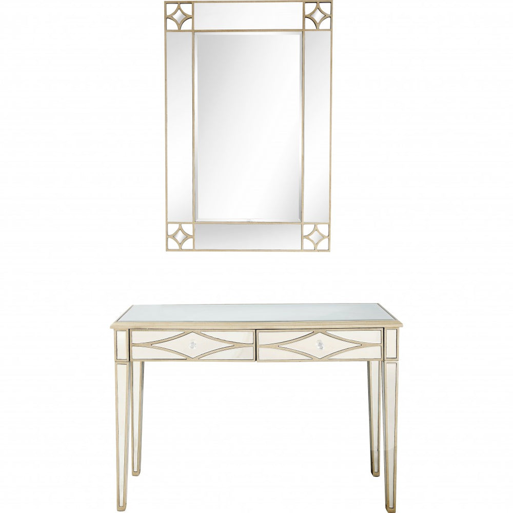 Homeroots Champagne Finish Mirror And Console Table   396827
