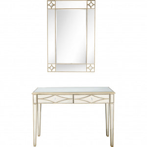 Homeroots Champagne Finish Mirror And Console Table   396827