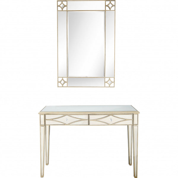 Homeroots Champagne Finish Mirror And Console Table   396827