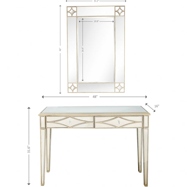 Homeroots Champagne Finish Mirror And Console Table   396827