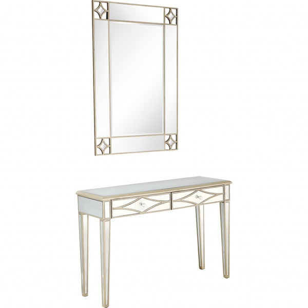 Homeroots Champagne Finish Mirror And Console Table   396827