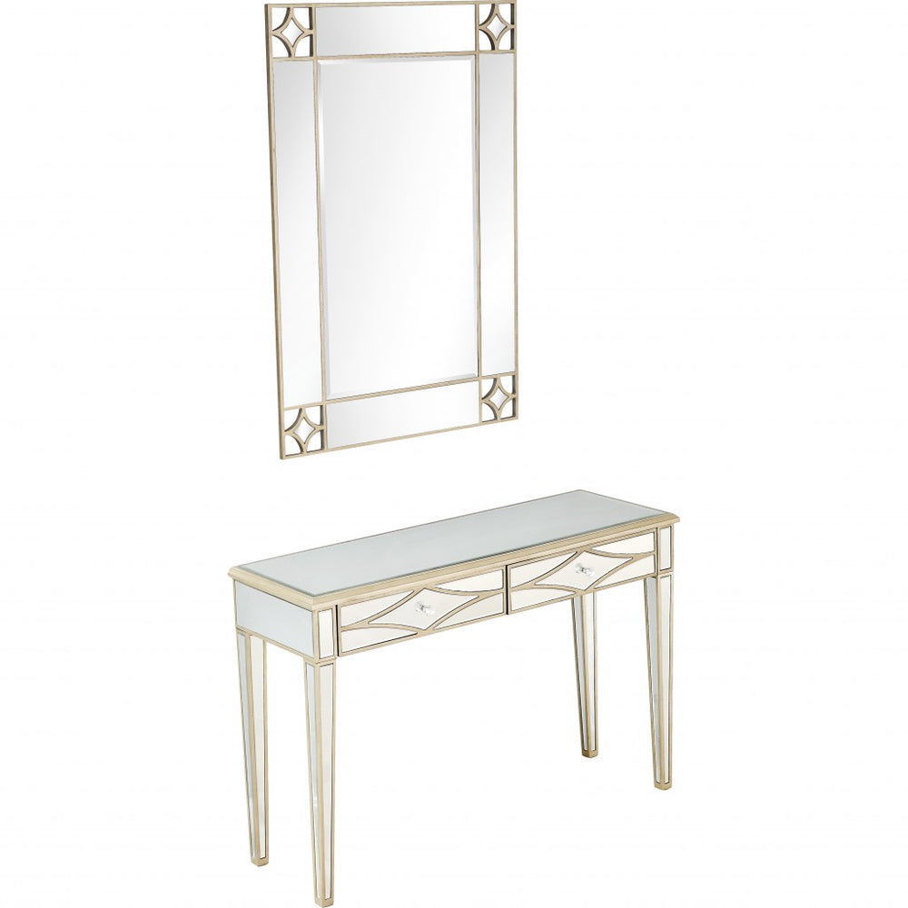 Homeroots Champagne Finish Mirror And Console Table   396827