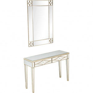 Homeroots Champagne Finish Mirror And Console Table   396827