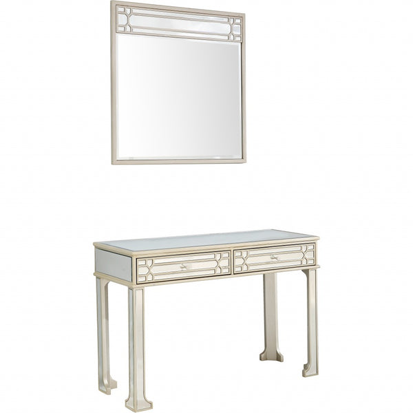 Homeroots 48" Champagne Mirrored Glass Console Table And Drawers   396829