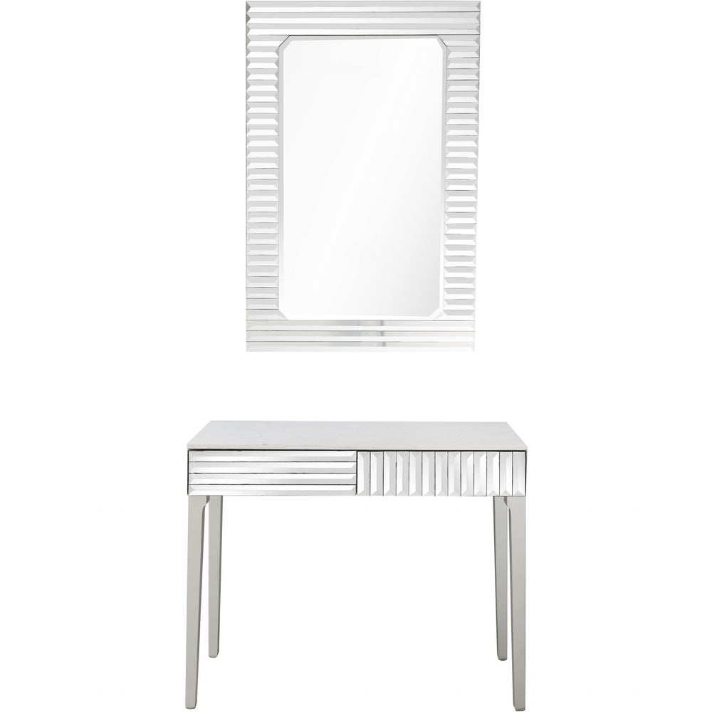 Homeroots Silver Striped Mirror And Console Table   396831