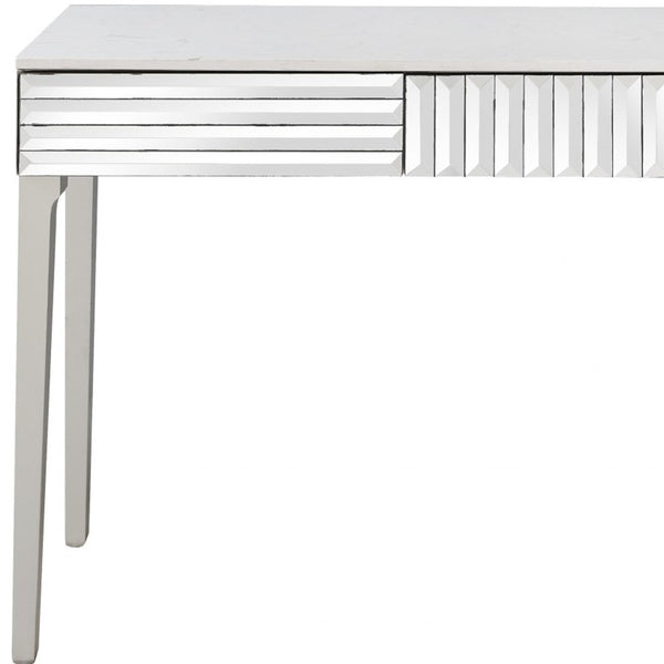 Homeroots Silver Striped Mirror And Console Table   396831