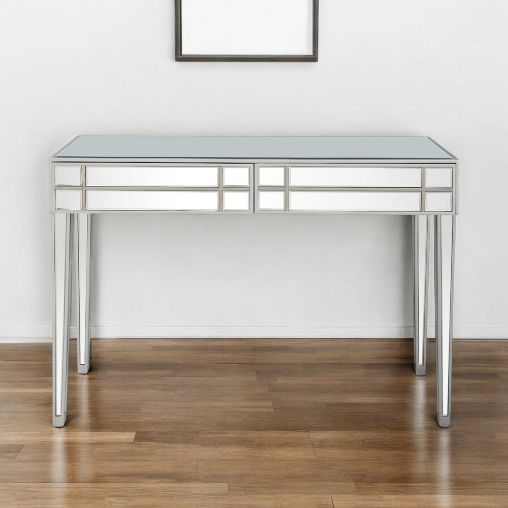 Homeroots 48" Silver Mirrored Glass Console Table   396834