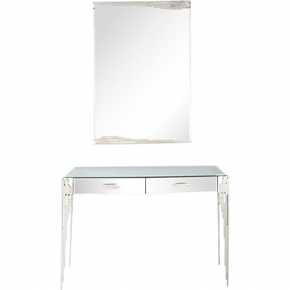 Homeroots Rectangular Striped Falling Mirror And Console Table   396837