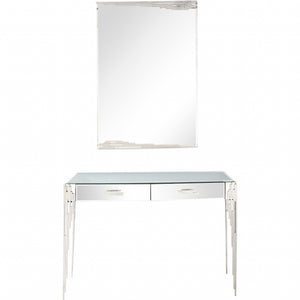 Homeroots Rectangular Striped Falling Mirror And Console Table   396837